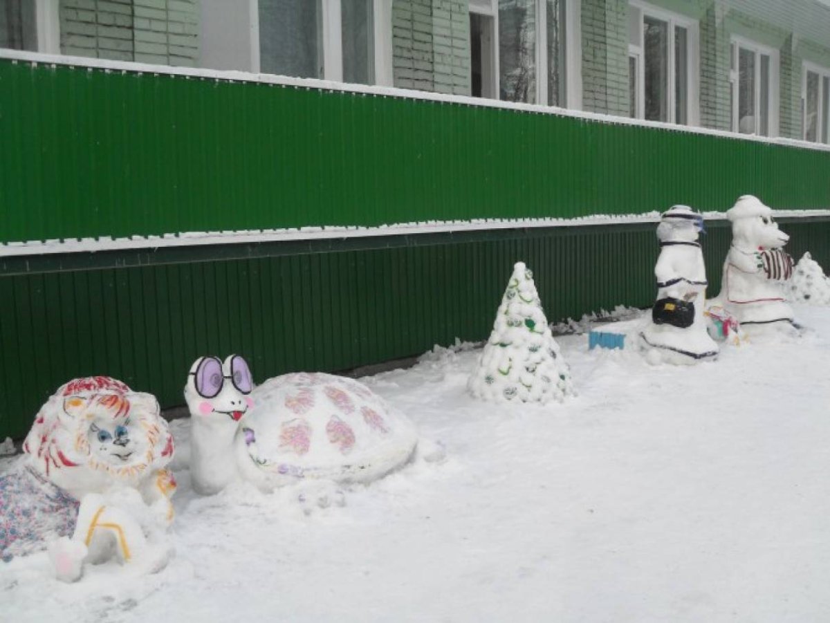 Украшения снежных фигурок в садике