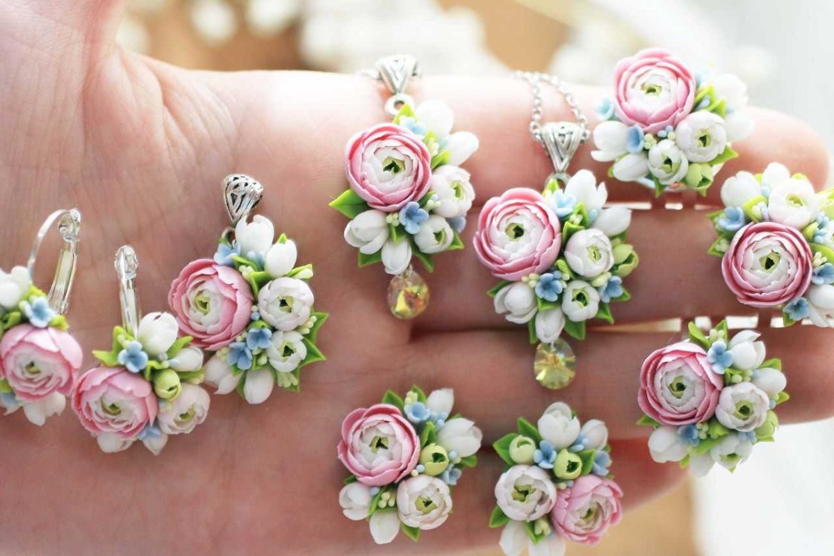 Серьги цветы из полимерной глины