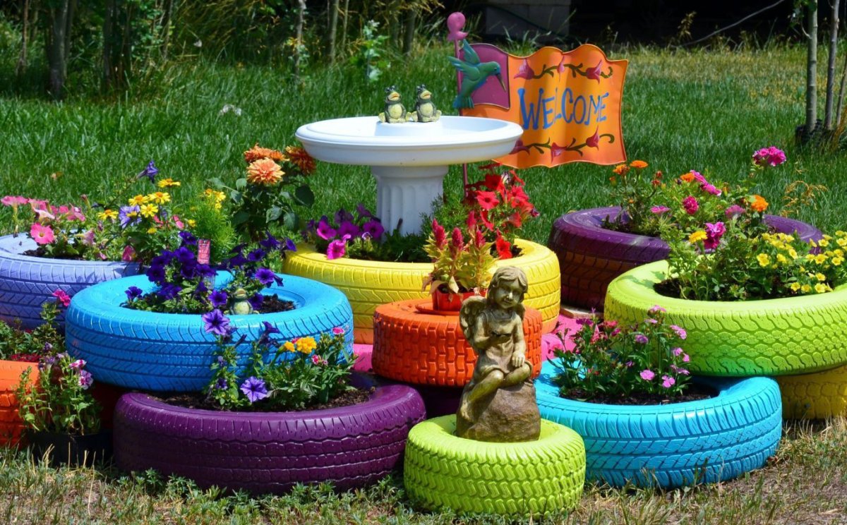 Клумбы из покрышек