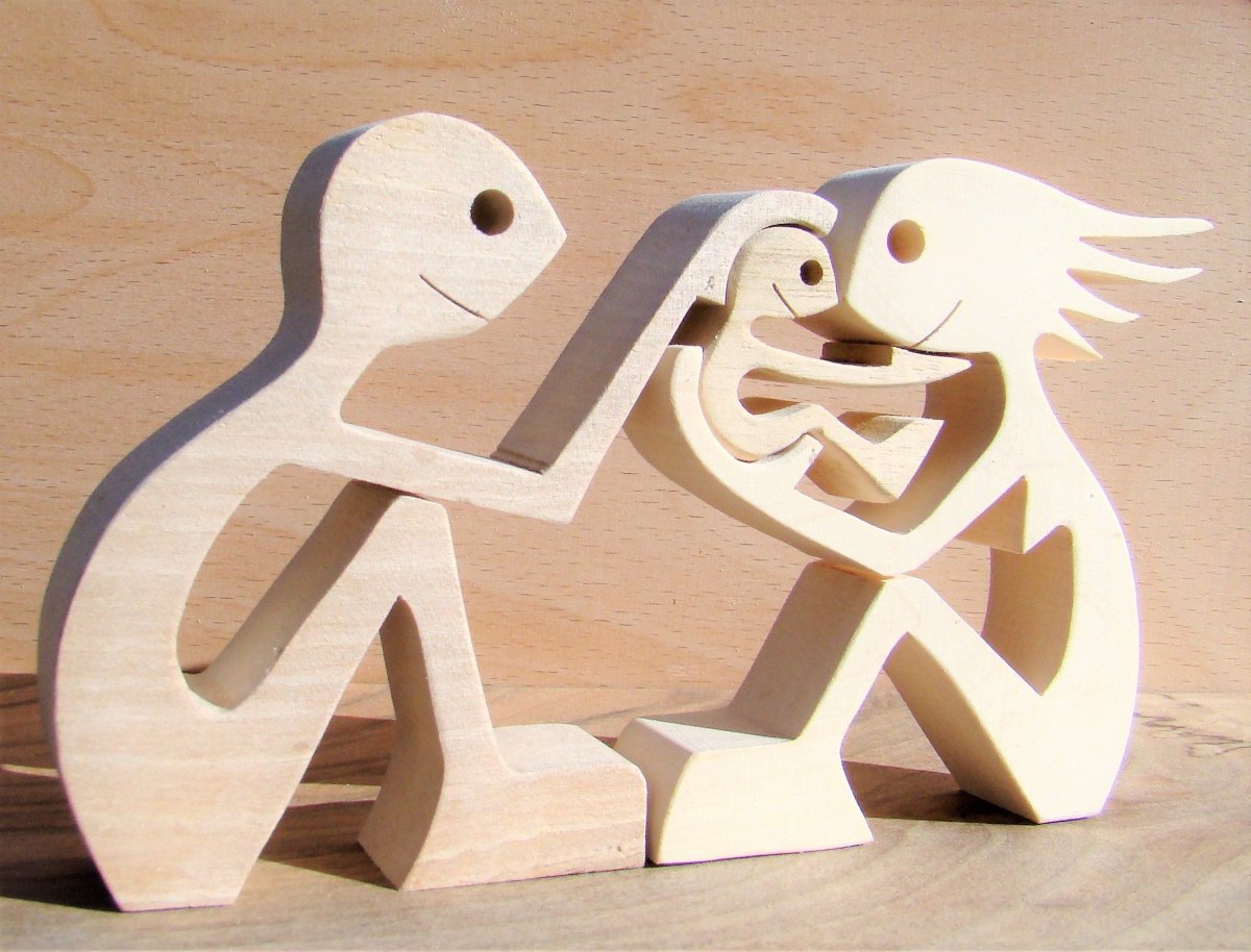 A man a Dog; Sculpture Wood fretted