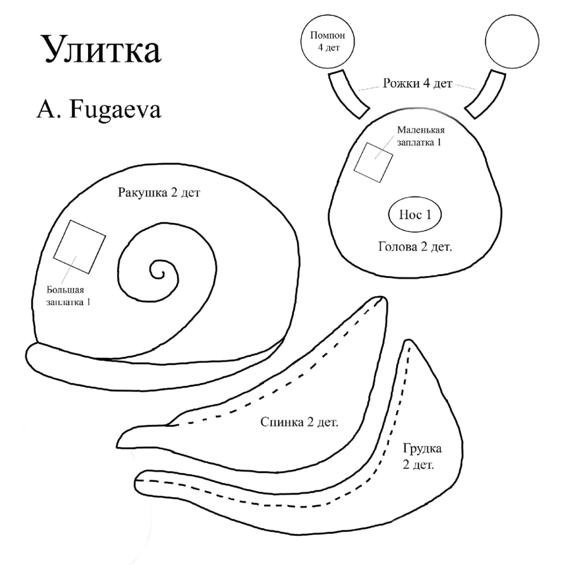Выкройка улитка Тильда игольница
