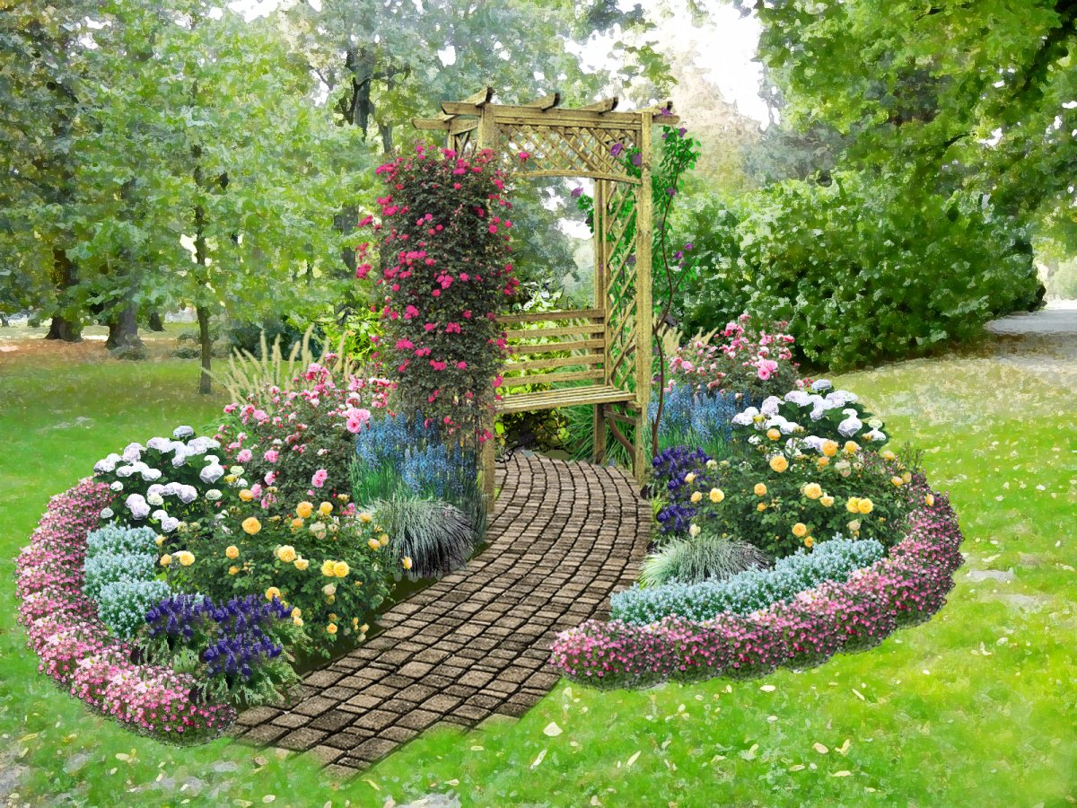 Клумба с перголой