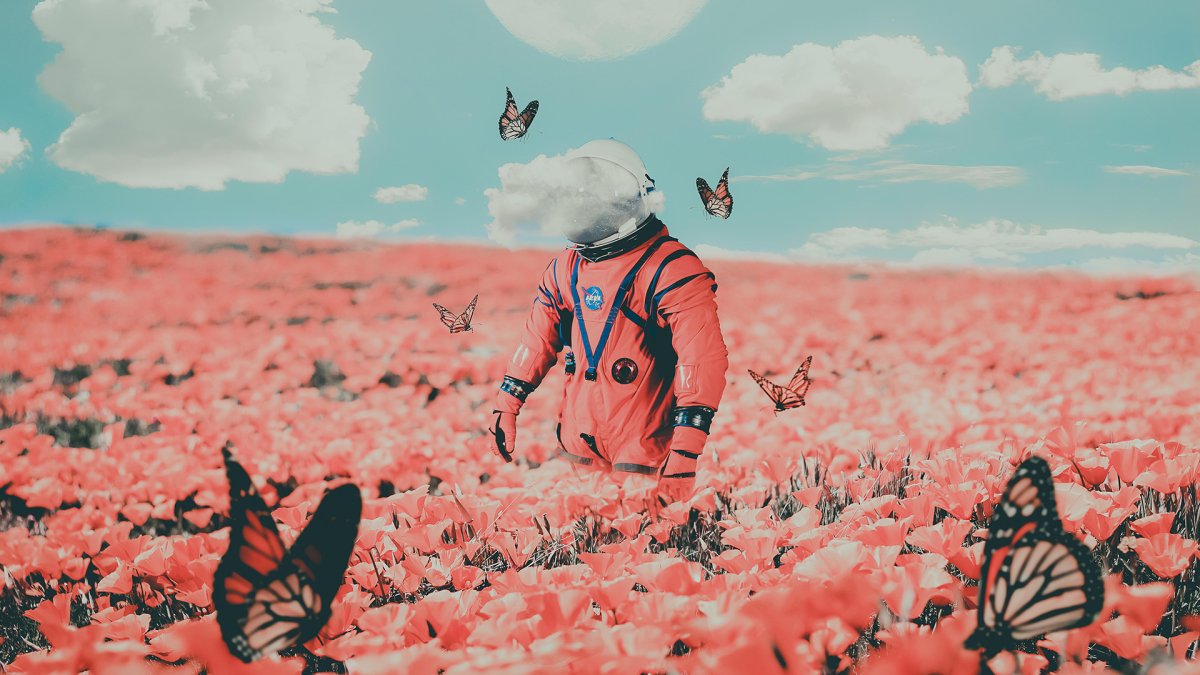 Космонавт с цветами