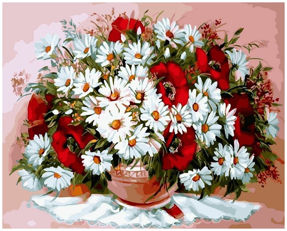 Paintboy картина по номерам "маки и ромашки" 40х50 см (gx9373)